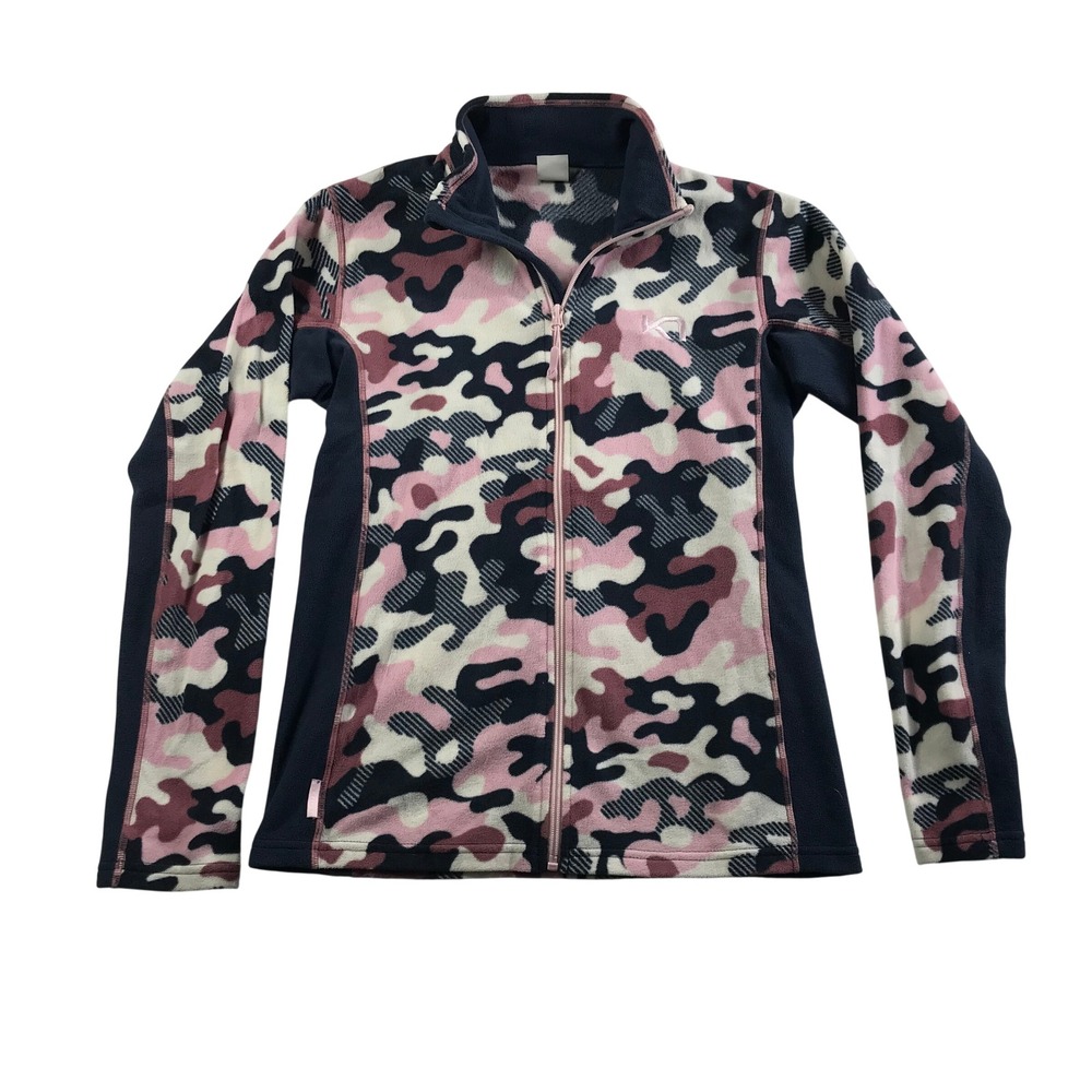 Kari Traa Womens Pink Navy Camo Full Zip Fleece Jacket Size Medium Mock Neck